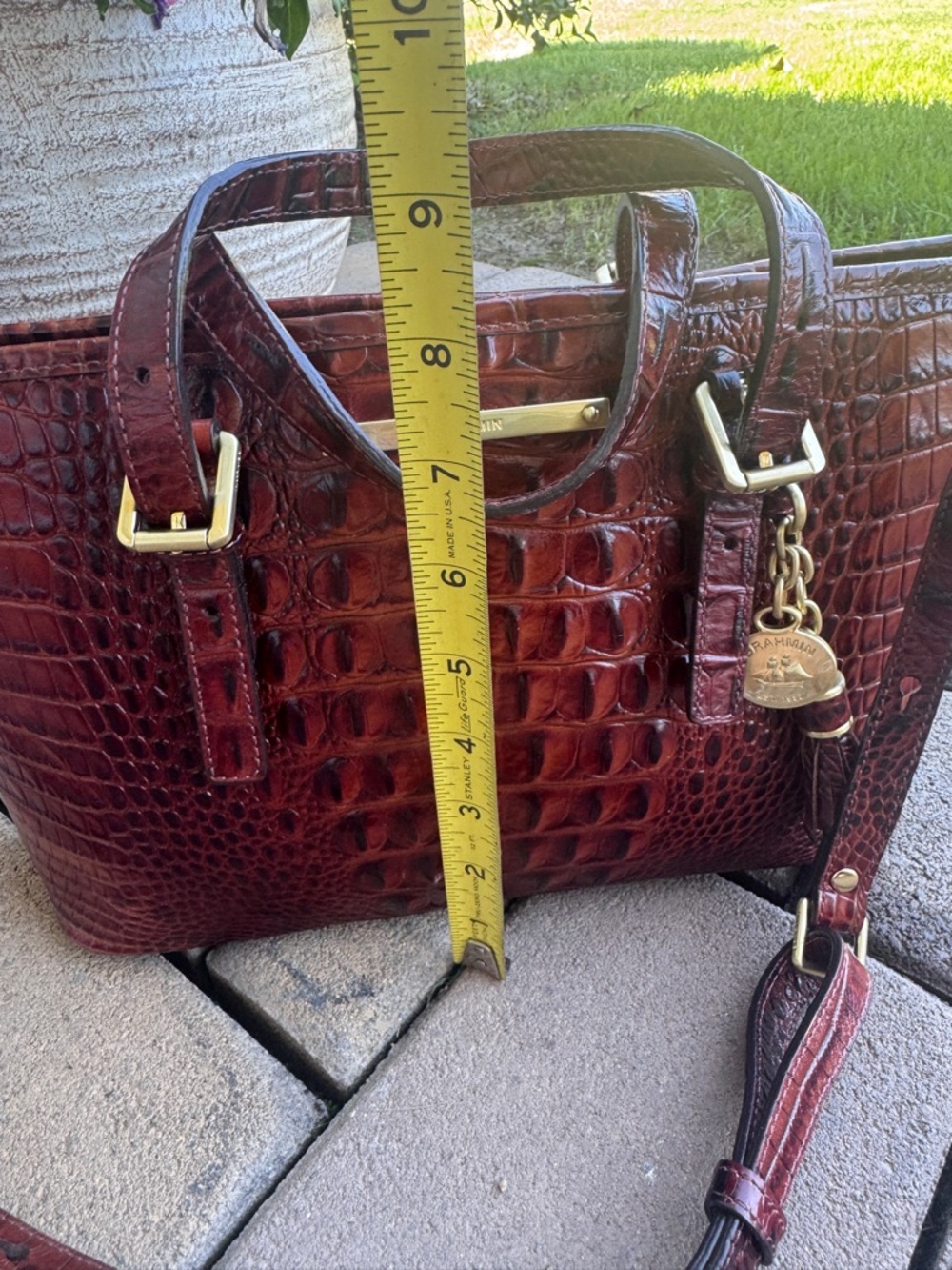 Brahmin Mini Asher Melbourne Embossed Leather Satchel - Pecan/Gold EUC - Picture 12 of 13